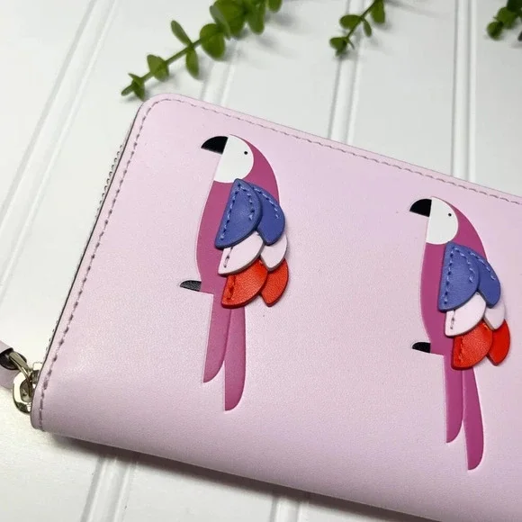 Kate Spade Pink Parrot Flock Party Large Continental Zip Around Wallet - Picture 3 of 10